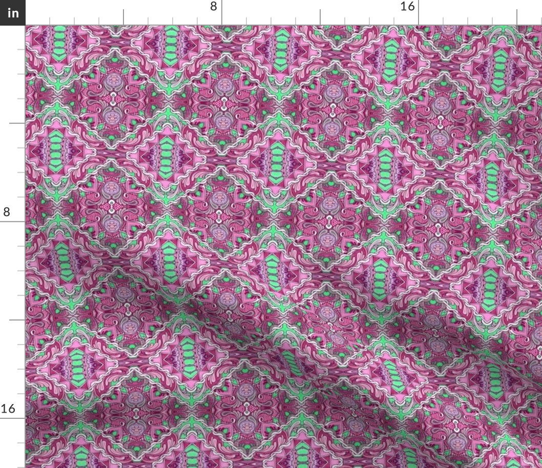 Zig Zag Tile cheater quilt in pink and lime