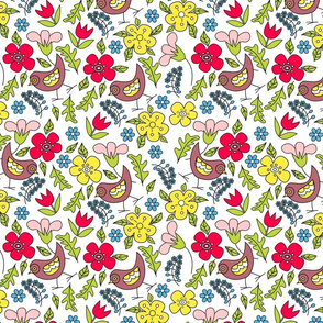 Folk Art Birds and Blooms- multicolor small