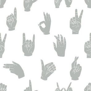 hands fabric - linocut hand signs, okay, thumbs up, palm, linocut print, hands fabric, resist - greige