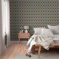 Mid-century modern retro 70s T-shape teal brown