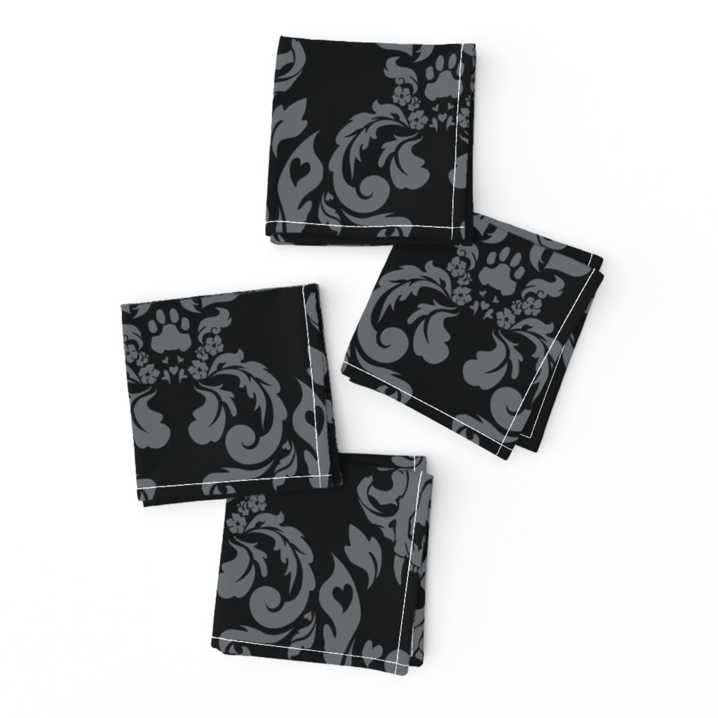 Cat Skull Damask -- Black/Grey