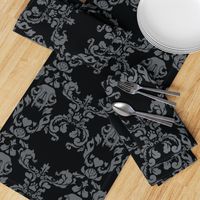 Cat Skull Damask -- Black/Grey