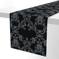 Cat Skull Damask -- Black/Grey