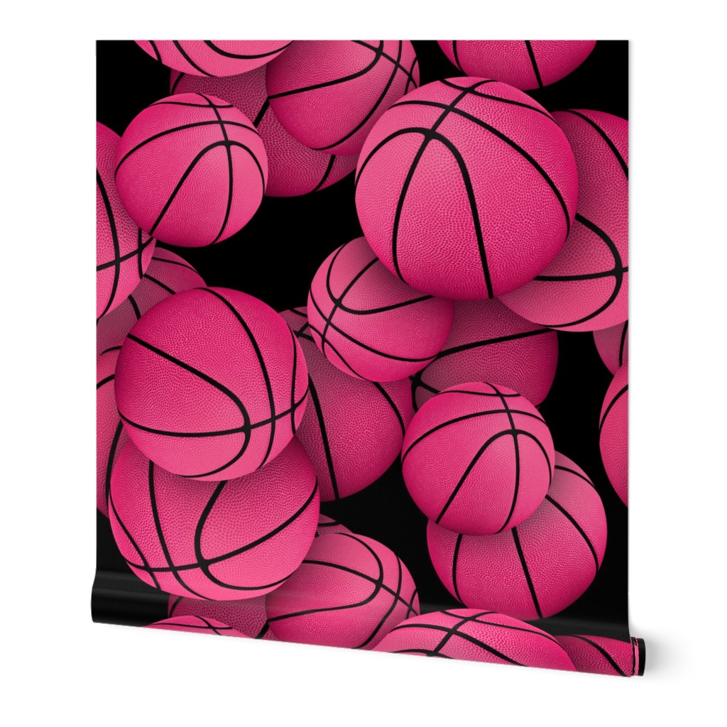 girly pink basketballs on black - Large