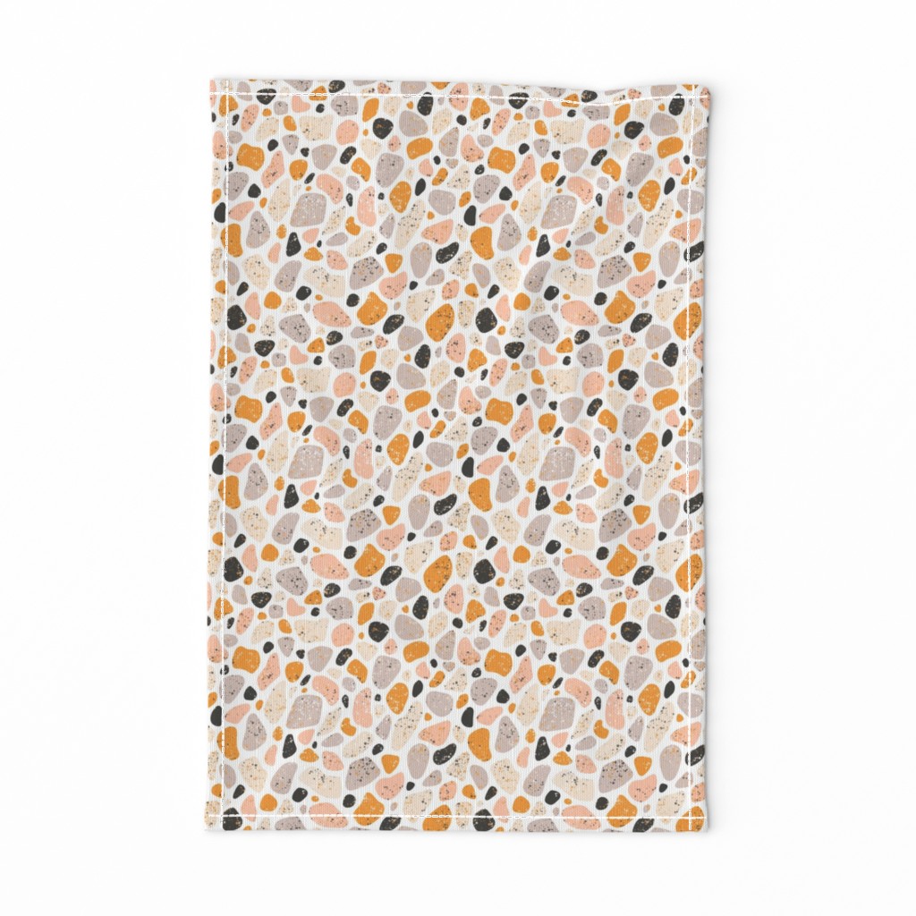 Terrazzo grey, orange and pink pebbles seamless pattern