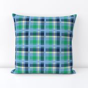 Saint Patricks Day Fabric Plaid Carolina Blue, Light Blue, Navy, Green, Saint Patricks Day