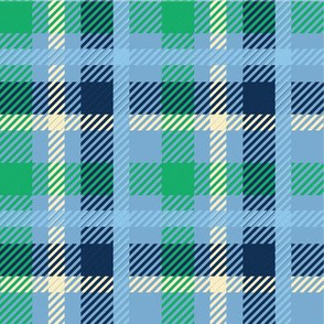 Saint Patricks Day Fabric Plaid Carolina Blue, Light Blue, Navy, Green, Saint Patricks Day