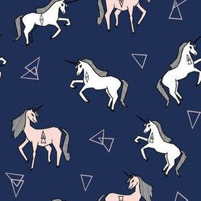 unicorn girls fabric - navy and blush unicorns, cute girls unicorn fabric - andrea lauren fabric