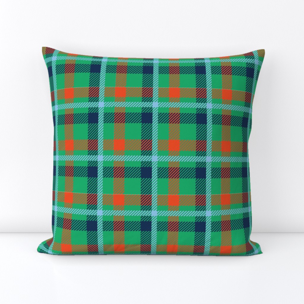 Saint Patricks Day Fabric Plaid Carolina Blue, Light Blue, Navy, Green, Orange, Saint Patricks Day