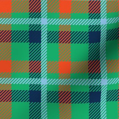 Saint Patricks Day Fabric Plaid Carolina Blue, Light Blue, Navy, Green, Orange, Saint Patricks Day