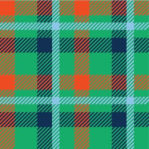 Saint Patricks Day Fabric Plaid Carolina Blue, Light Blue, Navy, Green, Orange, Saint Patricks Day