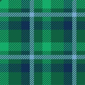 Saint Patricks Day Fabric Plaid Carolina Blue, Light Blue, Navy, Green, Dark Green, Saint Patricks Day