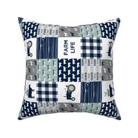 (3" small scale) farm life - tractor wholecloth patchwork - navy and dusty blue (90) C19BS