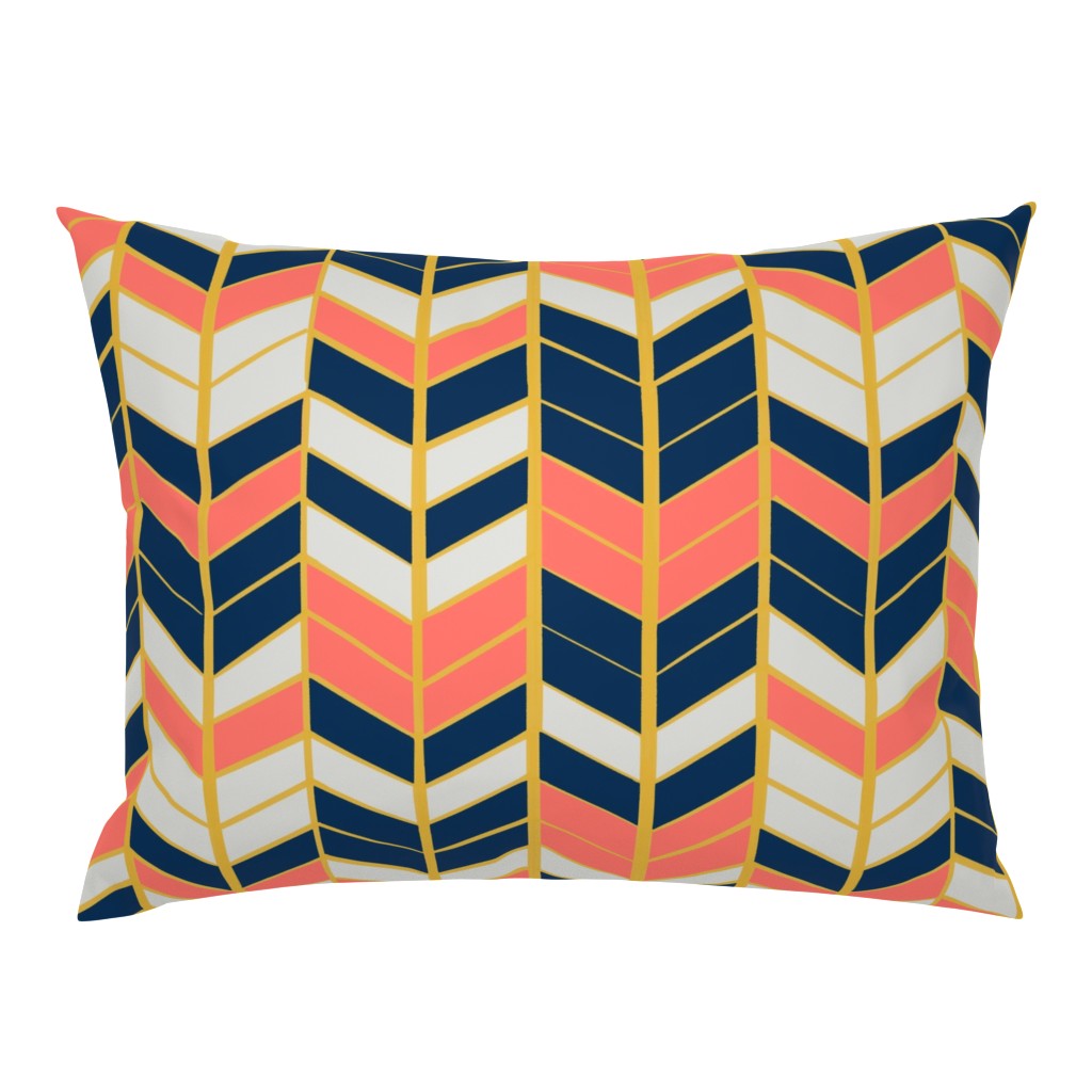 Coral & Navy Herringbone