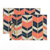 Coral & Navy Herringbone