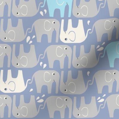 Splish Splash Elephants - Periwinkle Blue
