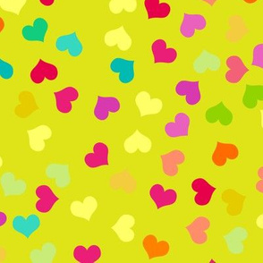 Small Colorful Valentines Hearts on Green