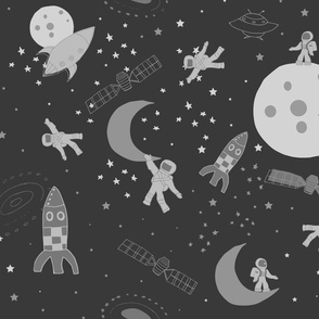 Space Travel Moon Landing // Rockets and astronauts in black and white