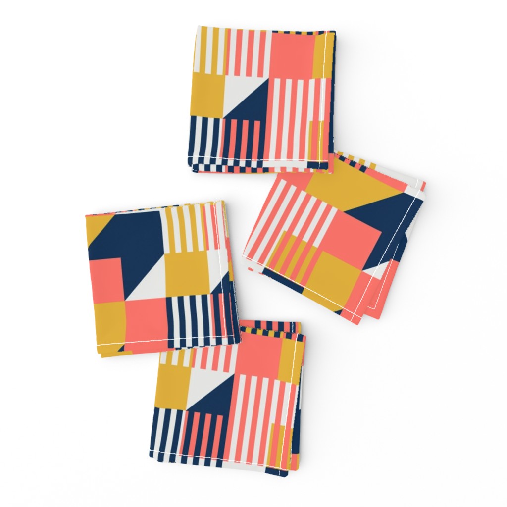 Bauhaus 100 years geometrics coral yellow navy