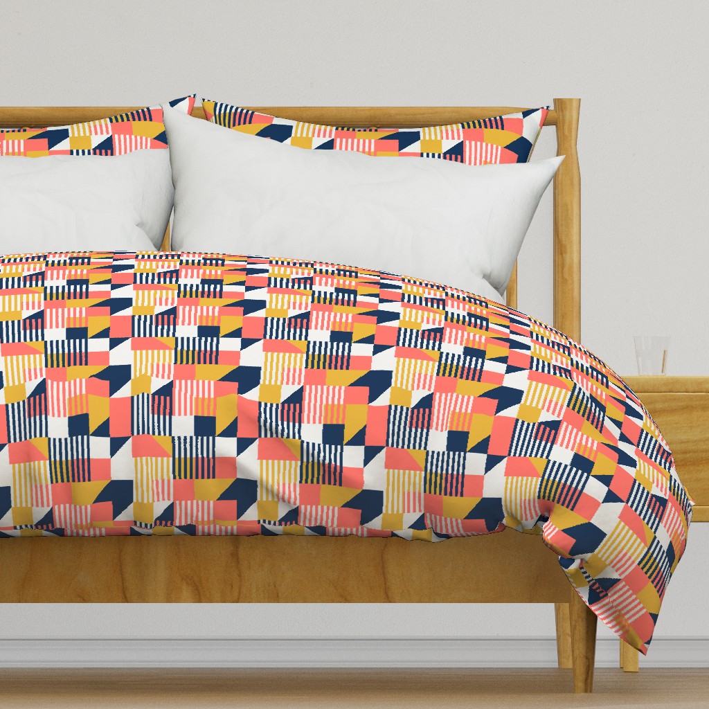 Bauhaus 100 years geometrics coral yellow navy