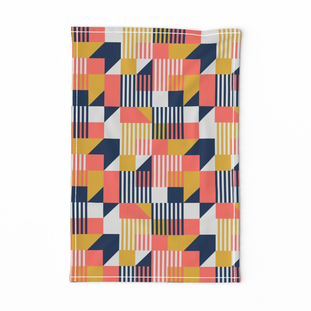 Bauhaus 100 years geometrics coral yellow navy