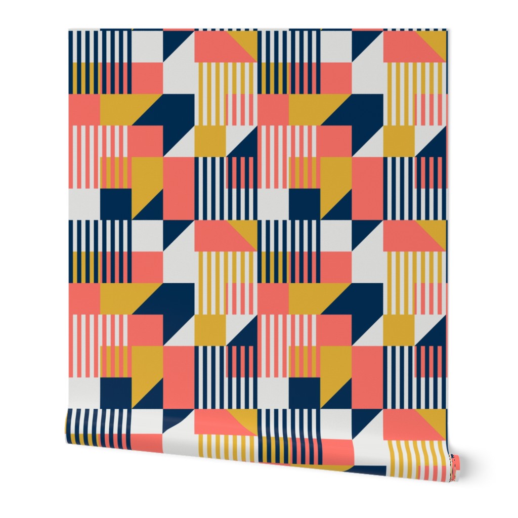 Bauhaus 100 years geometrics coral yellow navy