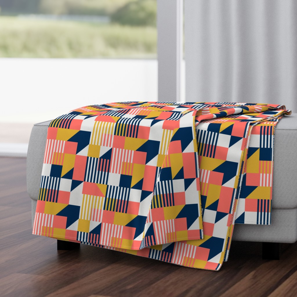 Bauhaus 100 years geometrics coral yellow navy