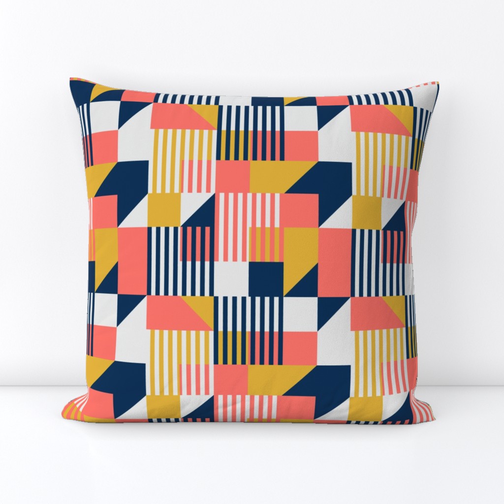 Bauhaus 100 years geometrics coral yellow navy