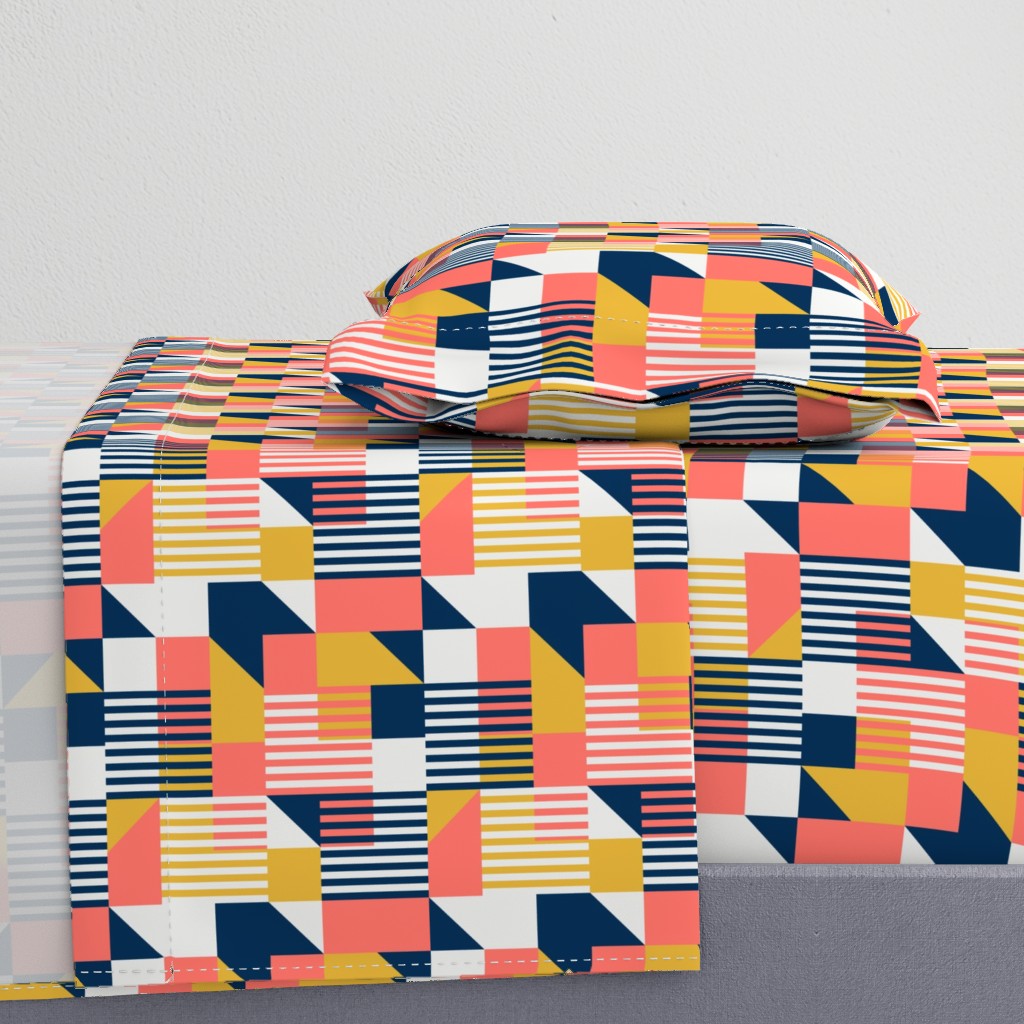 Bauhaus 100 years geometrics coral yellow navy