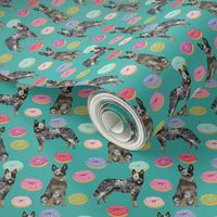 australian cattle dog donuts fabric - donuts fabric, dog donut, food fabric, cute dog fabric, pet friendly fabric - blue heeler - teal