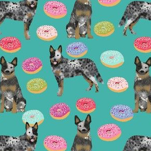 australian cattle dog donuts fabric - donuts fabric, dog donut, food fabric, cute dog fabric, pet friendly fabric - blue heeler - teal
