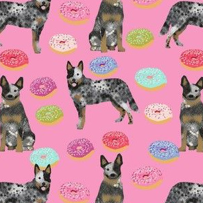 australian cattle dog donuts fabric - donuts fabric, dog donut, food fabric, cute dog fabric, pet friendly fabric - blue heeler - pink