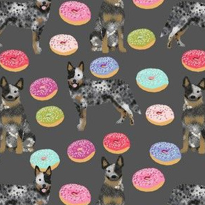 australian cattle dog donuts fabric - donuts fabric, dog donut, food fabric, cute dog fabric, pet friendly fabric - blue heeler - charcoal