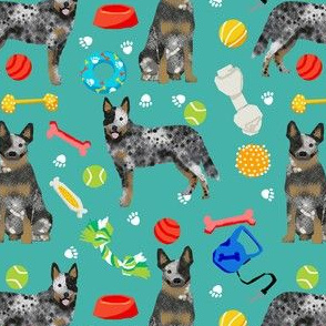 australian cattle dog toys fabric - dog toys fabric, dog fabric, dog breeds fabric, cattle dog fabric - blue heeler - teal