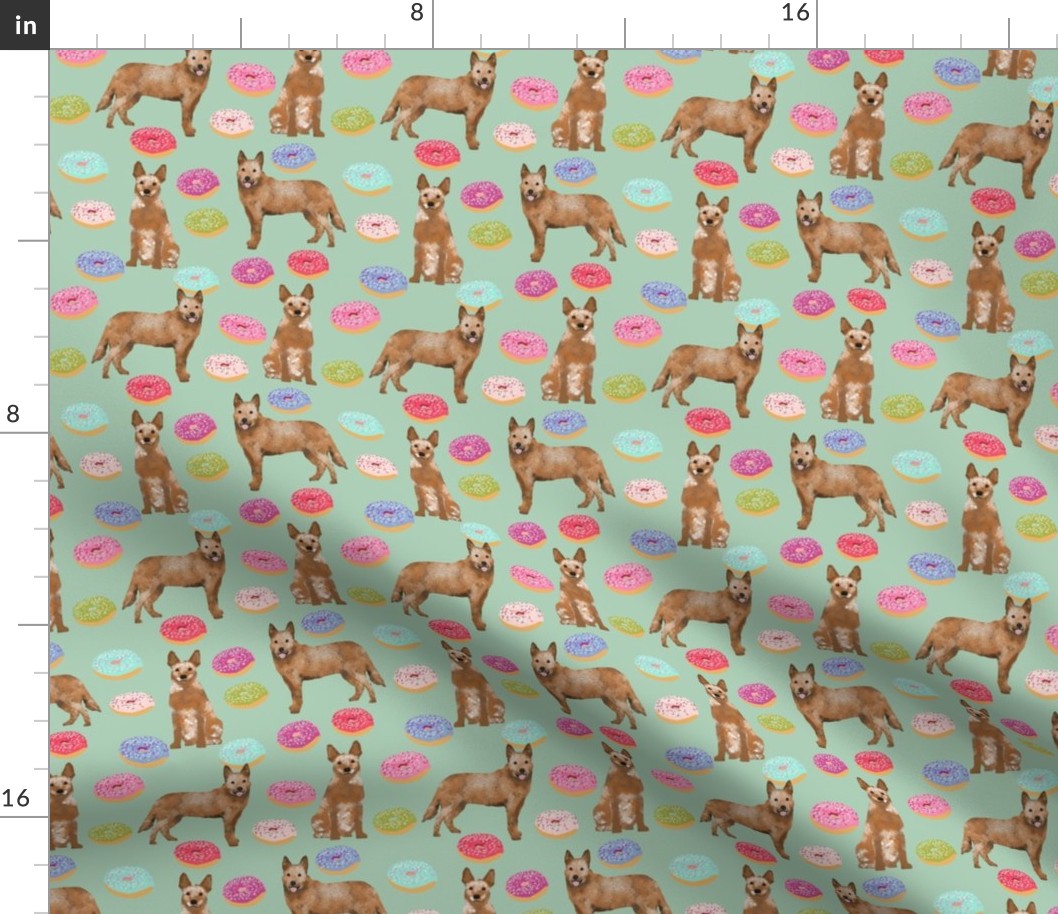 australian cattle dog donuts fabric - donuts fabric, dog donut, food fabric, cute dog fabric, pet friendly fabric - red heeler - mint