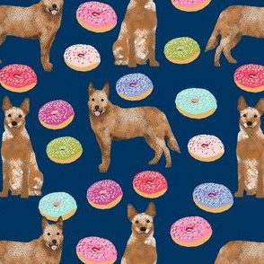 australian cattle dog donuts fabric - donuts fabric, dog donut, food fabric, cute dog fabric, pet friendly fabric - red heeler - navy