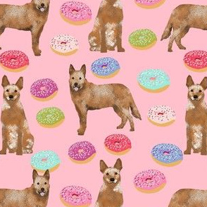 australian cattle dog donuts fabric - donuts fabric, dog donut, food fabric, cute dog fabric, pet friendly fabric - red heeler - pink