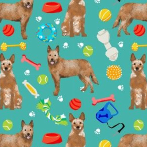 australian cattle dog toys fabric - dog toys fabric, dog fabric, dog breeds fabric, cattle dog fabric - red heeler - teal