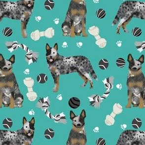 australian cattle dog toys fabric - dog toys fabric, dog fabric, dog breeds fabric, cattle dog fabric - blue heeler - teal