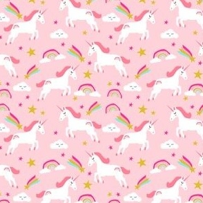 smaller - pink unicorn fabric, rainbow fabric, girls unicorn fabric