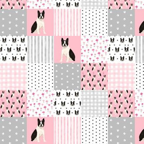 1.5" square boston terrier cheater quilt, patchwork fabric, dog pattern, dog design, pink