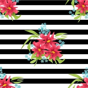 Bouquet of flowers on a black and white striped background