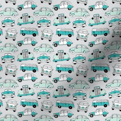 Cute vintage cars illustration with oldtimers and vw bus in beige and blue illustration pattern for boys SMALL