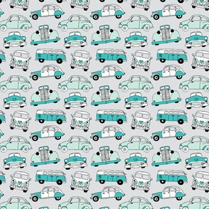 Cute vintage cars illustration with oldtimers and vw bus in beige and blue illustration pattern for boys SMALL