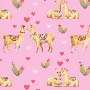 Llamas in llove on light pink