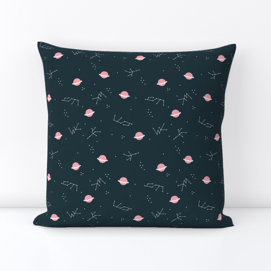 Magic universe cool galaxy zodiac planet print with moon and stars space gender neutral pink