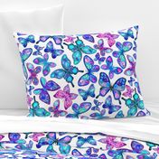 Watercolor Fruit Patterned Butterflies - aqua and sapphire - large