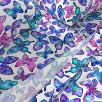 Watercolor Fruit Patterned Butterflies - aqua and sapphire - large