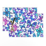 Watercolor Fruit Patterned Butterflies - aqua and sapphire - large