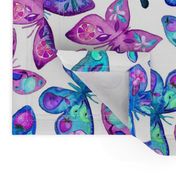 Watercolor Fruit Patterned Butterflies - aqua and sapphire - large